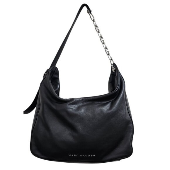MARC JACOBS THE TEMPO LEATHER HOBO SHOULDER BAG BLACK - Picture 3 of 16
